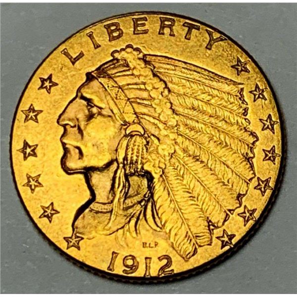 Last Minute! 1912 Gold $2.50 Indian Head MS63