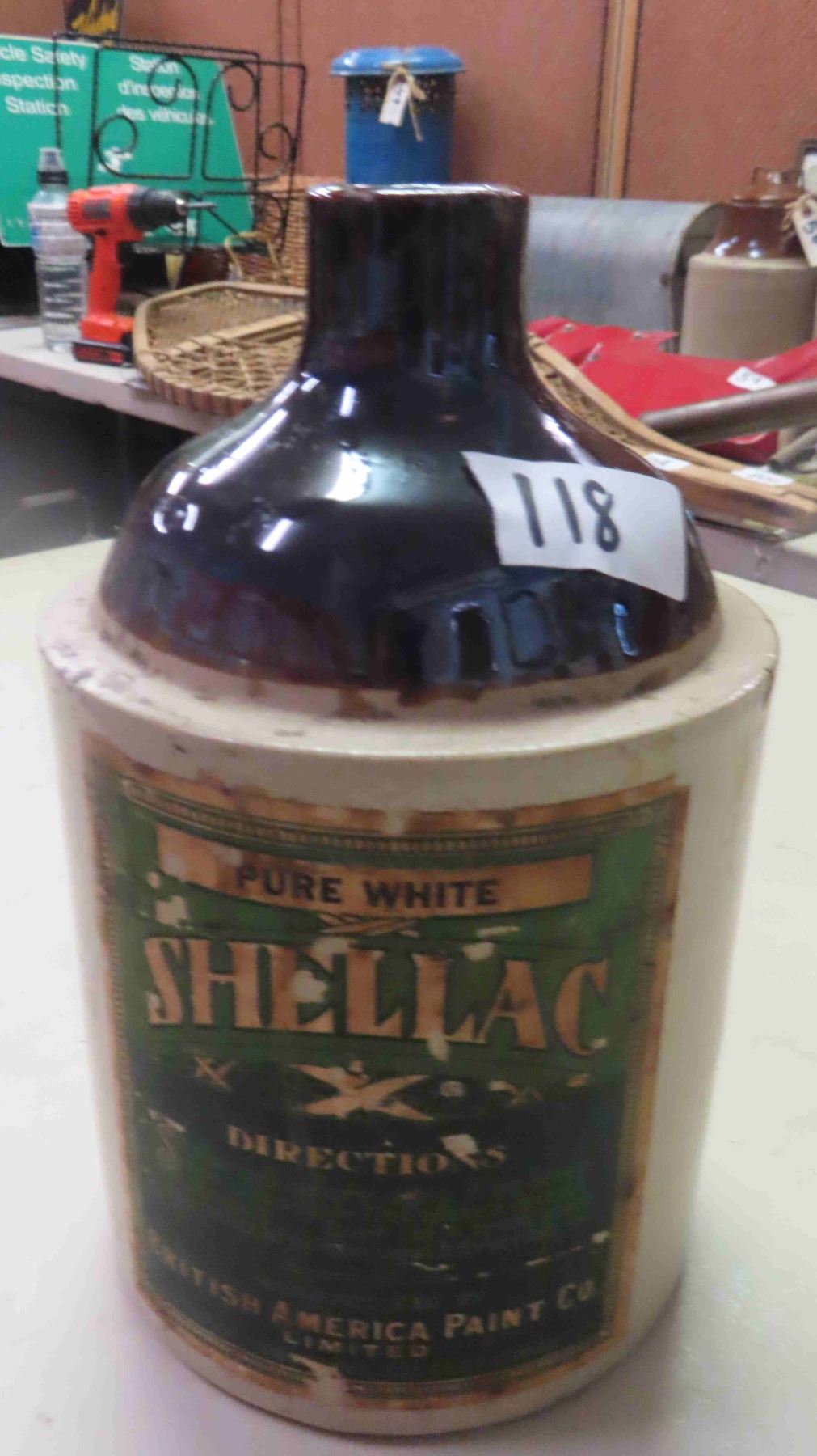 Shellac Label Print Shellac Paper Label Stoneware Jug 1/2 Gallon - McSherry Auction Service ...