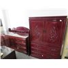 Image 2 : Carved Cherry Oriental Glasstop Dresser/Nightstands/Wardrobe/Queen Headboard w/Mirror