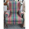 Image 1 : Plaid Cloth Queen Anne Wingback Chair