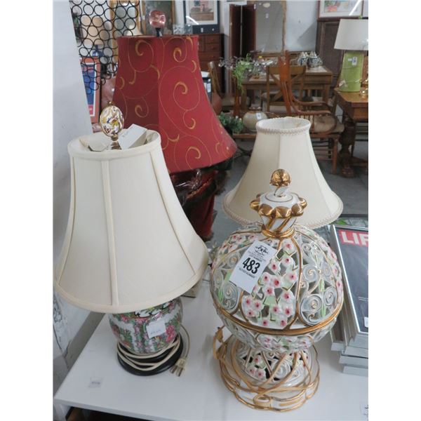 Porcelain Floral Globe Style Lamp, Cut to Clear, Oriental Lamps - 4