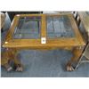 Image 1 : Tiger Oak Ball In Claw Leaded Glass Inset Side Table