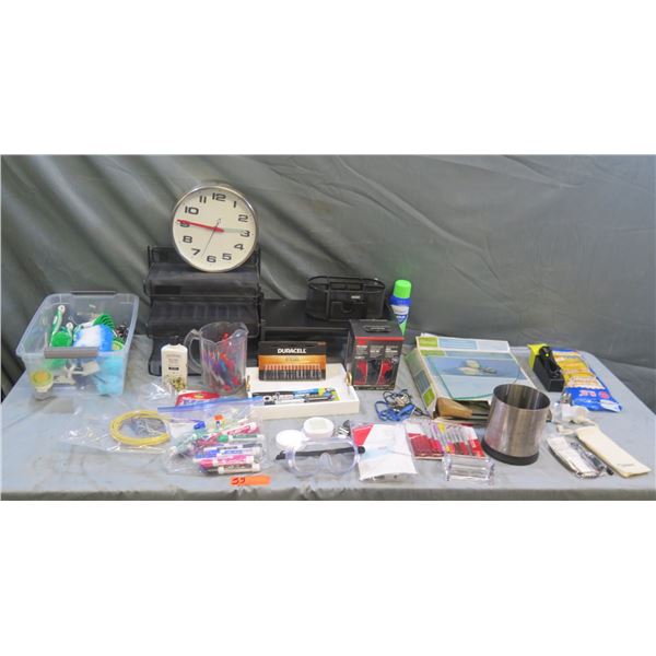 Wall Clock, Misc Brushes, Batteries, Markers, Cords, Earmuffs, etc