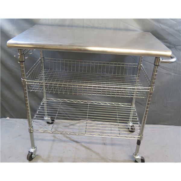 Trinity Rolling Metal Cart w/ 2 Mesh Undershelves 34"x20"x36"H