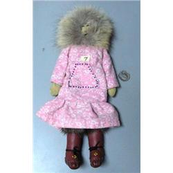 Eskimo doll with fur trim, leather face with beads (2)