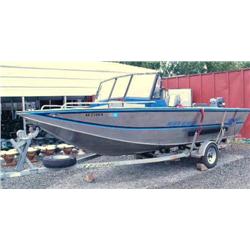 1994 19 foot Aluminum River Runner Hewes Craft with 90 HP Yamaha Jet Drive; single axel Easy Load Tr