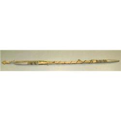 Inupiat harpoon made by Tony Henry approx. 66" long- made of wood, seal skin, whale bone, bone (2)