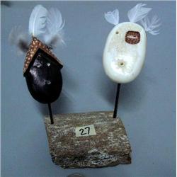 Pair of King Island dance masks height about 5" by Mark Seaganna (2)