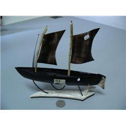 9" baleen and moose antler ship, stock #300f (2)