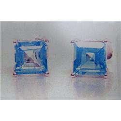 Blue Topaz Earrings 14 K yellow gold- blue topaz are square, faceted approx. 2.00 carats, transparen