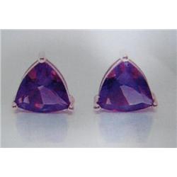 Amethyst Earrings 14 K yellow gold- amethyst are trillion, faceted approx. 1.50 carats, transparent 