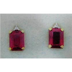 Lab-Created Ruby and Diamond Earrings 10 K yellow gold- rubies are emerald cut approx. 2.00 carats, 