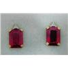 Image 1 : Lab-Created Ruby and Diamond Earrings 10 K yellow gold- rubies are emerald cut approx. 2.00 carats, 