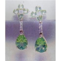 Peridot and Diamond Earrings 14 K yellow gold- peridot are pear and round, faceted approx. 2.50 cara