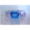 Image 1 : Blue Topaz and Diamond Lady's Ring 14 K white gold- blue topaz is oval, faceted approx. 2.00 carats,