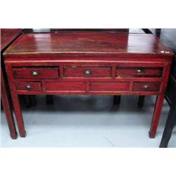Red table with 5 drawers- 34" H, 50" W, 21" D (8888)