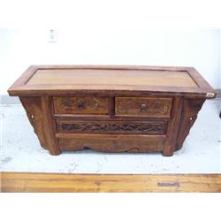 Small carved table with 2 drawers- 17-1/2" H, 41-1/2" W, 15" D (8888)