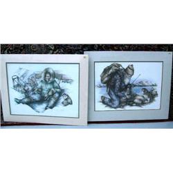 Lot of 2 signed and numbered prints by Doug Landstrand both #1 of 950- one is of gold miner with dog
