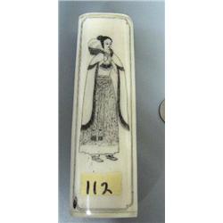 Scrimshawed ivory box approx. 6" long and 1-3/4" wide (2)