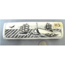 Scrimshawed ivory box approx.6" long and 1-3/4" wide (2)
