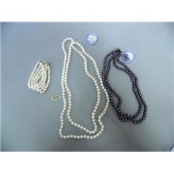 Lot of 3 real cultured pearls: 2 earrings, bracelet and necklace have silver clasps (2)