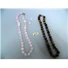 Image 1 : Lot of 2 beaded necklaces and 1 earring: rose quartz 20" necklace with matching earrings; tiger's ey