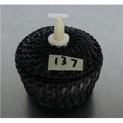 Baleen basket with whale tale finial made by Julian Renton  3" (2)