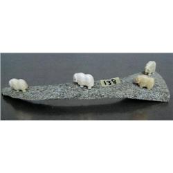 9" Long Scene of Four Ivory Musk ox on Bone by Robert Kokuluk (2)