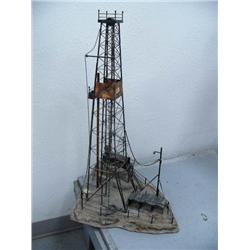 Model Drill Rig 27" tall made of Copper and Stone,  made by Ewinttock in 1980 445/500  Signed and Nu