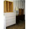 Image 1 : Chest of drawers; desk; 2 roll around stands; lamp (65)