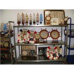 Lot of: 3 knot boards; 7 ships; 5 clocks; 3 framed small items; 8 "Welcome Aboard" buoys; couple boo
