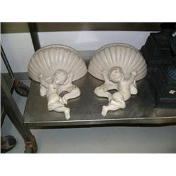 Pair of cast iron cherub wall planters 16" (500)