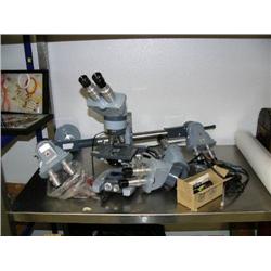 Spencer microscope with 4 different heads, extension bars, assorted mounting brackets, etc. (UAA)