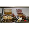 Image 1 : Lot of: box of assorted sewing material (i.e., threads, buttons, needles, measuring tapes, etc.); fi