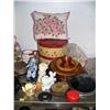 Image 3 : Lot of: box of assorted sewing material (i.e., threads, buttons, needles, measuring tapes, etc.); fi