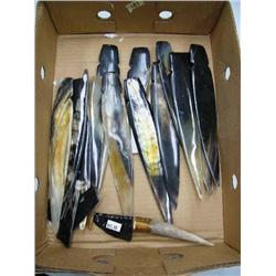 13 letter openers ranging from 8-3/4" to 9" in length; 1 slate bladed knife with horn handle about 7