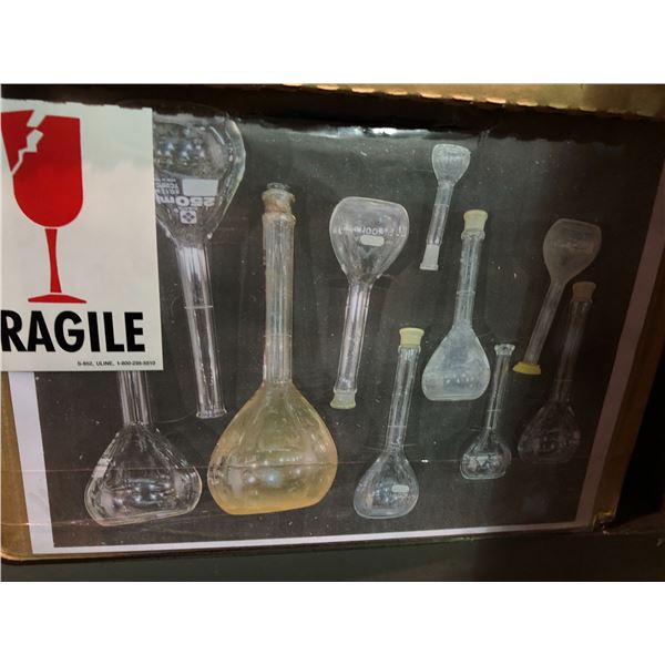 2 boxes full of laboratory glassware - includes misc glass flasks (retail value $700)