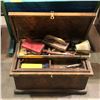 Image 1 : Large wooden box w/ assorted tools & misc