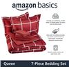 Image 2 : Lightweight Microfiber 7 Piece Bed-in-a-Bag Comforter Bedding Set, Full/Queen, Burgundy Simple Plaid