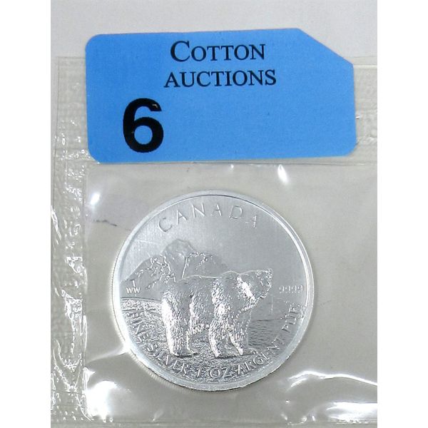 1 Oz .9999 Silver 2011 Grizzly Bear Coin 