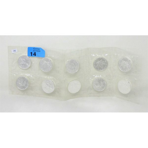 Uncut Sheet 10 x 1 Oz .9999 Silver 2008 Maple Leaf Coins 