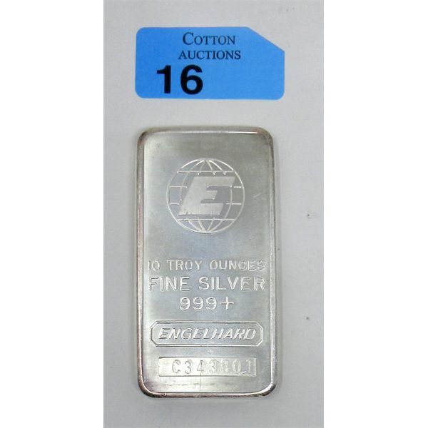 10 Oz .999+ Silver Engelhard Bar 