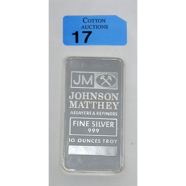 10 Oz .999 Silver Johnson Matthey Bar 