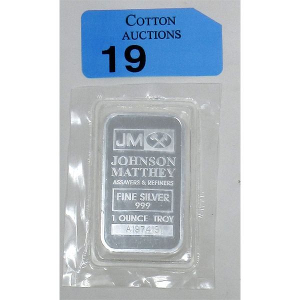 1 Oz .999 Silver Johnson Matthey Bar 