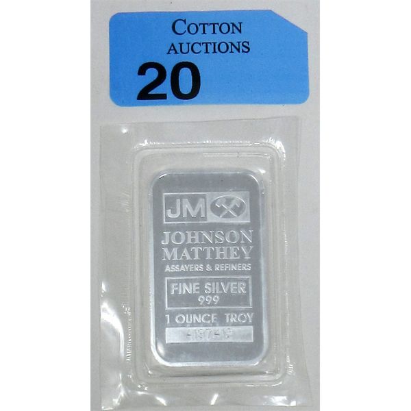 1 Oz .999 Silver Johnson Matthey Bar 