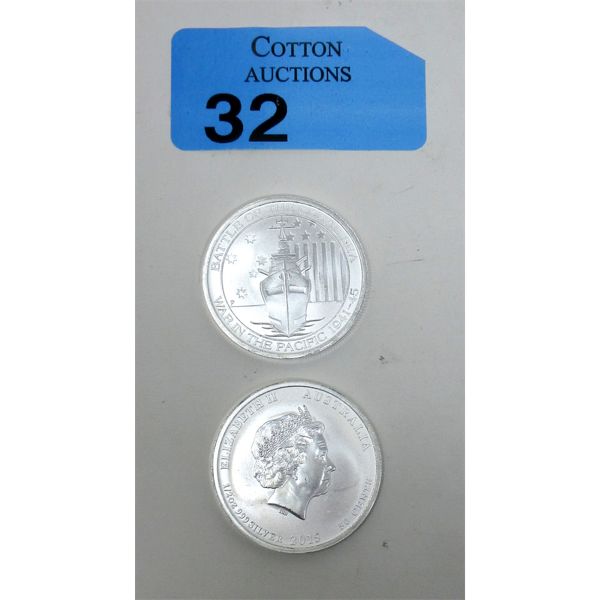 2 x 1/2 Oz .999 Silver 2015 Battle of the Coral Sea Coins  