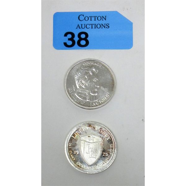2 x 1/2 Oz .999 Silver 1975 Andrew Jackson Rounds 