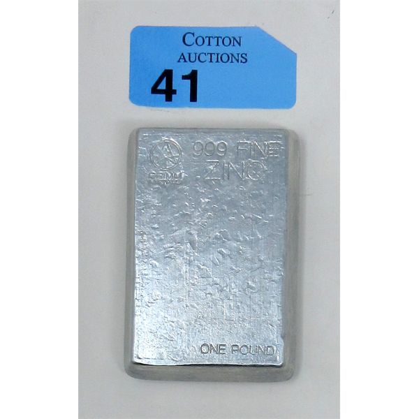 1 Pound .999 Fine Zinc Bar 