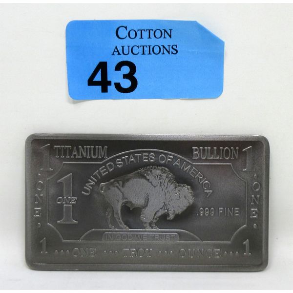 1 Oz .999 Fine Titanium Buffalo USA Bar