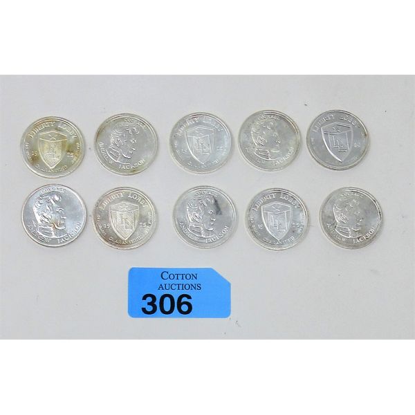 10 x 1/2 Oz .999 Silver 1975 Andrew Jackson Rounds 